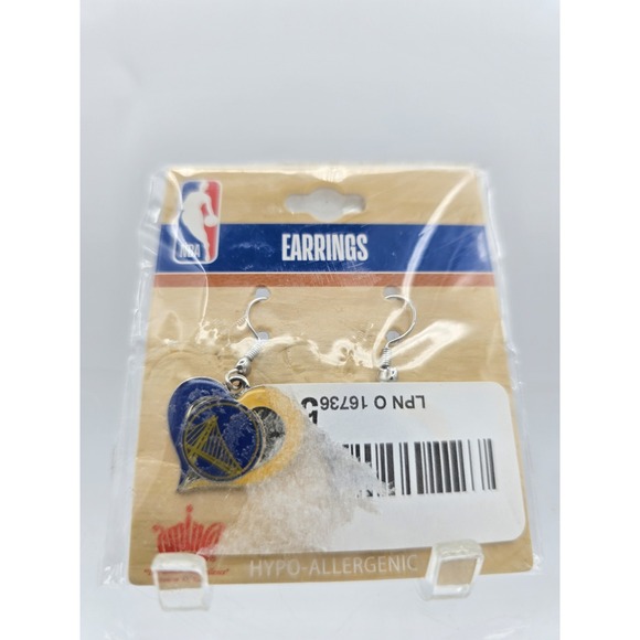 Silver, Blue,& Yellow NBA Basketball Golden State Warriors Heart Swirl Earrings - Picture 1 of 4